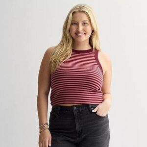 SO Burgundy High Neck Rib Tank Top - 1X